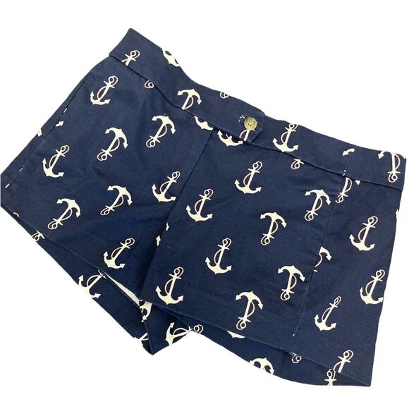 J. Crew Nautical Sailor Anchor Cotton Blend Navy Chino Shorts 0 Coastal Preppy - Picture 1 of 4